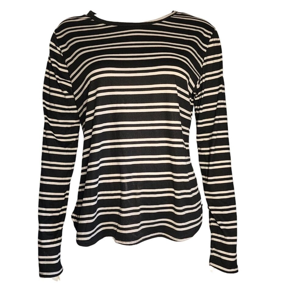 RUE 21 Black and White Striped Long‎ Sleeve Pullover Top Womens Size L Large